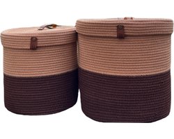 OZ Home - 2-delige Mandenset met Deksel - Bruin/Beige - Duurzaam & Functioneel - Voor Opslag en Organisatie