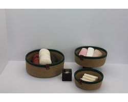 OZ Home - 3-delige Mandenset - Beige/Groen - Duurzaam & Functioneel - Voor Compacte Opslag en Decoratie