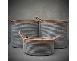 OZ Home - 3-delige Mandenset - Beige/Lightblauw - Duurzaam & Stijlvol - Voor Opslag en Decoratie