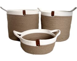 OZ Home - 3-delige Mandenset - Beige/Wit - Duurzaam & Stijlvol - Voor Opslag en Decoratie