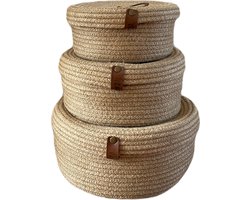 OZ Home - 3-delige Mandenset met Deksel - Beige - Duurzaam & Functioneel - Voor Compacte Opslag en Decoratie