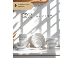 OZ HOME Bavary Collection - 24-delig Porseleinen Serviessets - 6 Personen - Wit met Fijne Rand - Modern Tafelservies Set - Servies