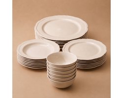 OZ Home Bavary Elyse Serviesset 24-delig - Porseleinen Bordenset - Beige/Crème - Voor 6 Personen - Compleet Servies