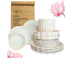 OZ Home Bavary serviesset 24-delig – Porselein – 6 personen – Lotus Design – Wit – Vaatwasserbestendig en Magnetronbestendig