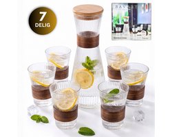 OZ Home Bavary Waterkan met Deksel - Drinkglazen - 7-delig - 1,1 L + 6 glazen 250 ml - Waterkaraf