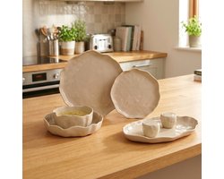 OZ HOME Bricard Angles Serviesset - 27-delig - 6 personen - Taupe Porseleinen Servies met Serveerschaal - Vaatwasser en Magnetron