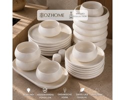 OZ Home Bricard Aragon Serviesset 27-delig Wit – Porseleinen Servies voor 6 Personen – Organische Bordenset met Reliëf, Serveerschaal en Zout- & Peperstel