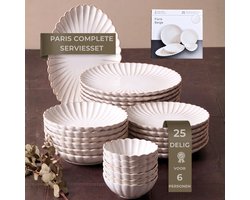 OZ Home Bricard Paris Beige Serviesset - Porselein - 25-delig - 6 personen - Vaatwasser-, Magnetron- en Ovenbestendig