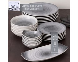 OZ Home Bricard Vittel Serviesset 25-delig - Porselein Tafelservies voor 6 Personen - Lichtgrijs - Bordenset met Kommen en Serveerbord