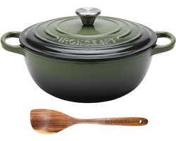 Ozocozy IRONCRAFT Gietijzeren Braadpan 4-6 Personen - 4,7L - Dutch Oven 26 cm - Alle Warmtebronnen incl. Inductie - Groen - Incl. Olijfhouten Kooklepel