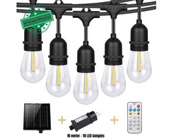 Ozocozy LUXOR - Solar tuinverlichting - Lichtsnoer buiten - Lichtslinger - Lichtsnoer op zonne-energie - Solar Led Prikkabel 10M - 11 Led E27 Lampen - Warme sfeerverlichting 2700K - Weersbestendig IP 65 - Afstandsbediening