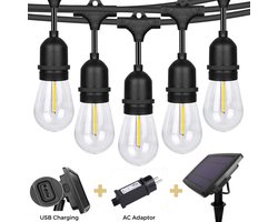 Ozocozy - Solar tuinverlichting - Lichtsnoer buiten - Lichtslinger - Lichtsnoer op zonne-energie - Solar Led Prikkabel 10M - 11 Led E27 Lampen - Solar tuinverlichting LED - Warme sfeerverlichting 2700K - Weersbestendig IP 65 - Koppelbaar tot 30M