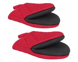 paar korte ovenhandschoenen - Hittebestendige keukenhandschoenen, mini-ovenhandschoenen met antislipoppervlak en ophanglus, geschikt geschikt voor grillen, bakken, koken en braden (rood).