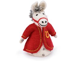 Paard van Sintermuis Vilt Fairtrade - Paard Sinterklaas Vilt Figuur - Rood & Creme & Goudkleurig Draad - 18cm