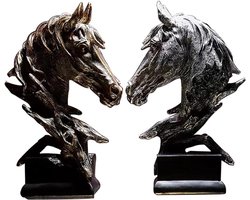 Paardenbeeld Decoratie - Paard sculptuur - Woondecoratie - Hars sculptuur - 5 inch hoog - Zilver en Goud