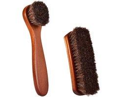 Paardenhaar Schoenborstel - Houten Handvat - Zacht & Natuurlijk - 2 Stuks - Voor Lederen Schoenen En Accessoires Bruin