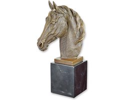Paardenkop Beeld - Bronzen Beeld - Paardenhoofd - Paard Buste - Brons op Marmer - Decoratie Sculptuur - Kunst - 20x17x44