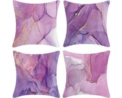 Paars en goud kussenhoezen zacht fluweel met marmeren textuur luxe abstracte decoratieve vierkante kussenhoes woonkamer bank slaapkamer auto 18x18 inch 4-pack