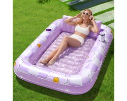 Paars-Witte Bloemen Opblaasbare Waterbed met Ingebouwd Bad (met 2 Drinkhouders en Hoofdsteun) – Luxe Drijfmat voor Zwembad en Tuin