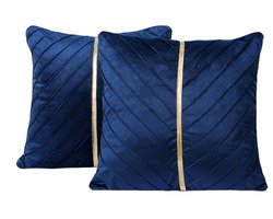Paarsachtig blauw kussen hoesjes 45 x 45 cm vierkant fluweel polyester set van 2 kussenhoezen met gouden streep en reliëf patroon sierkussen hoes decoratief voor bank en stoel geschikt voor dames en heren