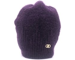 Paarse beanie van zacht materiaal - paarse muts - one size