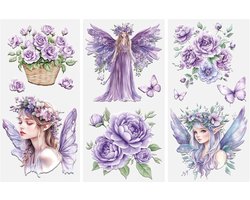 Paarse Bloemen Elf Transfers Stickers voor Meubel- en Ambachtdecoratie, 3 Vellen voor Dressoir, Kledingkast en Renovatie van Oude Meubels