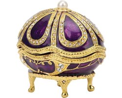 Paarse decoratieve juwelendoos in de vorm van een Fabergé-ei met rhinestones, uniek cadeau voor vrouwen, moeders en vriendinnen voor Valentijnsdag of verjaardag
