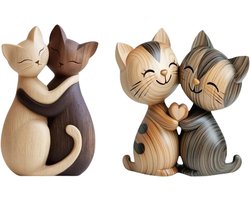 Paarse Houten Kat Sculptuur Set, 2D Flat Desk Decoratie, Unieke Houten Decoratie voor Thuis en Kantoor, Persoonlijk Cadeau voor Verjaardag of Kerstmis