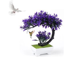 Paarse kunstboom - Bonsai decoratie - Woonkamer aankleden - Onderhoudsvrij ontwerp - 23 x 10 x 23 cm - Lila