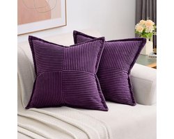 Paarse kussenslopen - Decoratieve hoezen - Bank decoreren - Zachte corduroy stof - Set van 2 - Paars