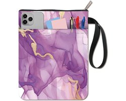 Paarse Marbling Boekhoes - Wasbare Stof met Rits en Extra Mouwzak voor Paperbacks