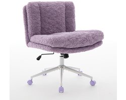 Paarse Pluche Bureaustoel - Comfortabele Make-up Stoel - Brede Zitting - In Hoogte Verstelbaar - Metalen Onderstel - Thuiskantoor - 67cm - Violet