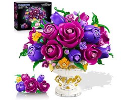 Paarse Roos Bloemenbouwset met Vaas voor Creatief Speelgoed en Thuisdecoratie
