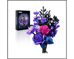 Paarse Rozen Blok Bouwset – Gesimuleerde Rozen – Bruiloft & Woondecoratie – Boeket Speelgoed – Cadeau voor Volwassenen