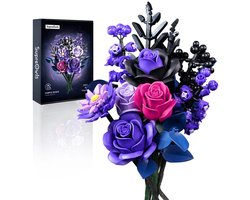 Paarse rozen - blokken bloemen bouwset - Deze boeketset is een cadeau voor moeder/vriendin, of je kunt je beste wensen geven aan een speciaal iemand op verjaardagen en jubilea