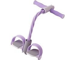 Paarse weerstandsband met vier stangen en pedalen - Elastische band voor fitnesstraining | Antislip handgrepen met rek- en strekondersteuning en krachtversterkende functies, geschikt voor yoga, pilates, thuistrainingen en core-training.