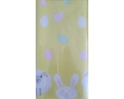 Paas tafelkleed geel 138 x 220 cm - paaskleed geel voor Pasen - afneembaar paastafelkleed met motief eieren en schaap - paasontbijt - paasbrunch
