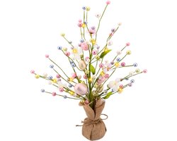 Paasboom met Verlichting - 46 cm - Paasdecoratie met Kleurrijke Eieren - LED Lichtboom - Tafeldecoratie Pasen - Kunstmatige Takken met Ornamenten - Lente Decoratie - Sfeerverlichting voor Thuis & Feest - Inclusief Paaseitjes - Kleurrijk