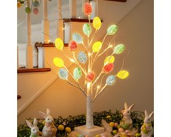 Paasdecoratie - 55 cm Paasboom met 24 Warmwitte LED - Batterijgevoede Eierboom voor Tafel & Thuis - Lente Home Decor - 1 Stuk