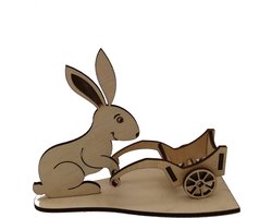 Paasdecoratie 'Paashaas met wagentje" - eihouder - eierdop - knutseltje - berkenhout
