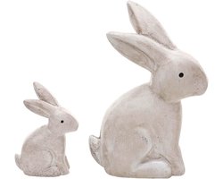 Paasdecoratie - Paasversiering - Pasen decoratie - 2 paashaasjes - statische konijnendecoratie - moderne paashaasjes voor op tafel of vensterbank, cadeauset - voor Pasen en de lente