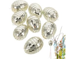 Paaseieren Decoratie - 8 stuks - Pasen - disco-paaseieren om op te hangen - Reflecterend glas - 4×6cm - Paasdecoratie - Paasversiering - Paastakken hangdecoratie - binnen en buiten - voor huisfeest, lentedecoratie - helder goud