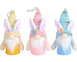 Paasgnome lams ornament – Blauw + geel + roze, pluche, verlicht