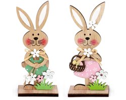 Paashaas - 2 stuks - Paasdecoratie - Paasversiering - Pasen decoratie - Pasen paasversiering - Decoratie voor op tafel - Pasen Cadeau - Paaseieren decoratie - Paaseitjes - Paasdecoratie hout - Hangers pasen - Paasboom - Lente Pasen - 19x7cm