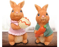 Paashaas Decoratieve Beeldjes - Set Van 2 Paashaasjes - Pasen Decoratie - Pasen Versiering - Mini Paasfiguurtjes - Leuk Ontwerp - Decoratie Voor De Paastafel, Tuin En Lente