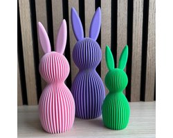 Paashaas Set - Set van 3 - Roze, Paars, Groen - JM Woods - 14,18 en 22 cm - Kleurrijk Interieur - Pasen - Paashazen - Style - Kleur - Neonkleuren