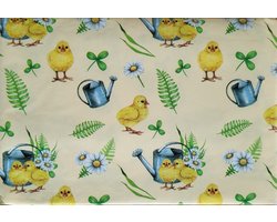 Paastafelkleed 240x140 cm geel met kuikentjes - Paaskleed voor pasen vinyl - tafelkleed voor Pasen