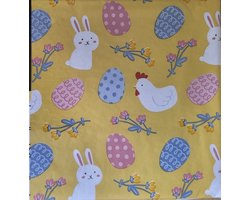 Paastafelkleed geel 200x140cm - vinyl tafellaken afneembaar met vochtige doek - paastafelkleed - konijn - vogel - paaskleed tafelkleed voor Pasen met Paashaasjes