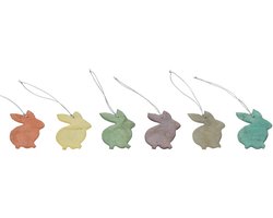 Paastak decoratie - set van 6 hippe paashaas hangers in pastelkleuren - Fair Trade van Kinta