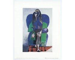 Pablo Picasso - Sitting Woman with Green Scarf - Mini kunstposter - 24x30 cm